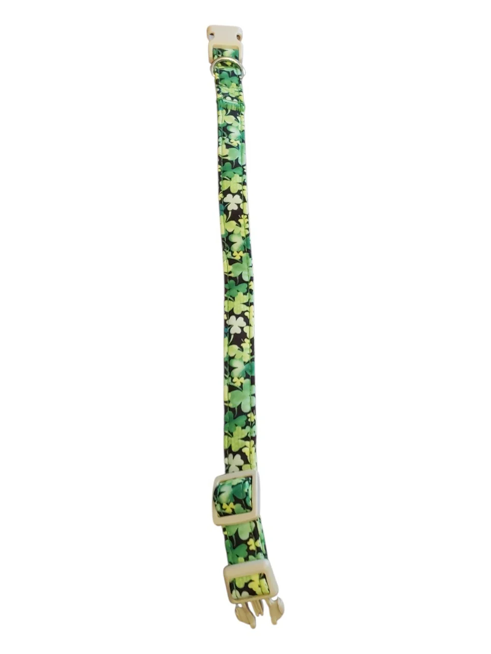 Green Patterned Adjustable Dog Collar with Quick-Release Buckle. Size 16